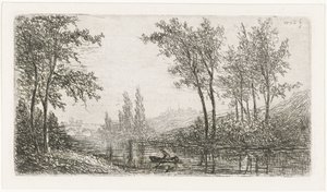 Rivierlandschap met bootje door Willem Matthias Jan van Dielen