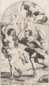 Daphne vluchtend voor Apollo, met Cupido boven door Willem Panneels