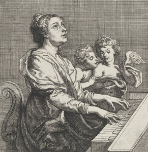 Sint Cecilia speelt orgel met twee putti rechts, ca. 1631