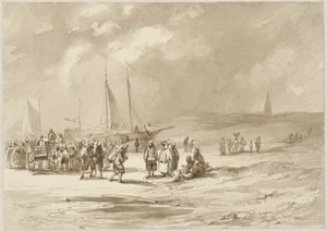 Strand met vissers door Willem Pieter Hoevenaar