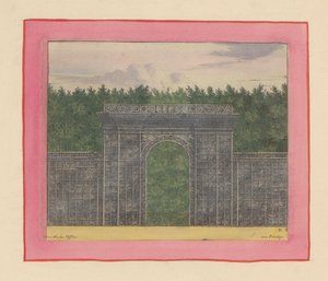 Rechteckiger Pavillon aus Lattenwerk mit Tor für eine Hecke in den Gärten von Versailles door Willem Swidde