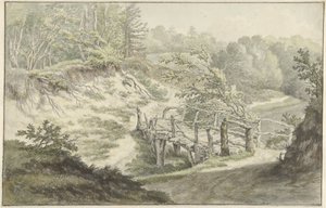 Duinlandschap met houten brug door Willem Uppink