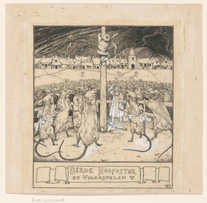 Willy beklimt een paal terwijl de muizen toekijken door Ludwig Willem Reymert Wenckebach