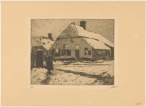 Besneeuwde huizen aan een weg in Ede door Willem Witsen (signed by artist)