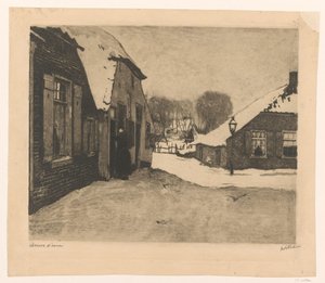 Besneeuwde huizen in Ede door Willem Witsen (signed by artist)