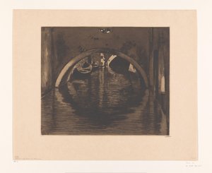 Gezicht onder een brug met twee roeiboten door Willem Witsen (signed by artist)