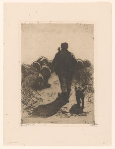 Schaapherder met hond achter zijn kudde door Willem Witsen (signed by artist)