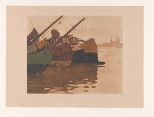 Turfschepen in het IJ door Willem Witsen (signed by artist)