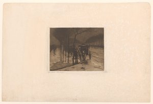 Wachtende rijtuigen op de Victoria Embankment in Londen door Willem Witsen (signed by artist)