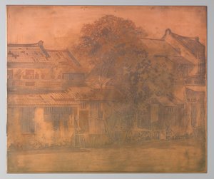 Batavia, huizen aan de kali met bomen ertussen door Willem Arnoldus Witsen