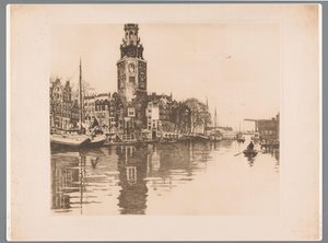 Gezicht op de Montelbaanstoren in Amsterdam door Willem Arnoldus Witsen
