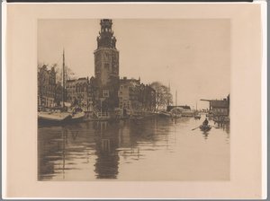 Gezicht op de Montelbaanstoren in Amsterdam