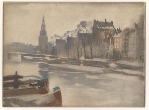 Gezicht over de Oude Schans op de Montelbaanstoren