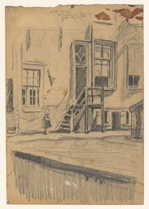 Meisje bij houten trap, kademuur door Willem Arnoldus Witsen