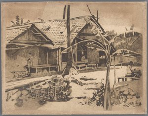 Pisangboom in de kampong, Buitenzorg door Willem Arnoldus Witsen