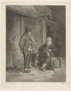 Interieur met boeren door Willem de Bruin