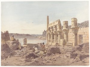 Gezicht op de tempelruïnes te Philae bij Aswan door Willem de Famars Testas