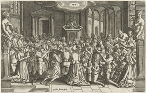 Dankzegging in een kerk na het ontzet van Leiden door Willem de Haen