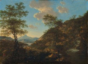 Italiaans landschap met tekenaar door Willem de Heusch