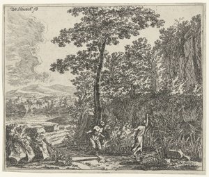 Landschap met Pan en Syrinx door Willem de Heusch