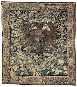 Tapisserie met het wapen van keizer Karel V door Willem de Pannemaker