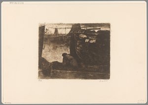 Man aan de kade van een haven door Willem de Zwart (signed by artist)