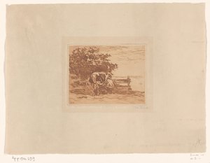 Melkende boer door Willem de Zwart (signed by artist)