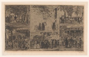 Zes schetsen van een marktdag en een dorpskermis door Willem de Zwart (signed by artist)