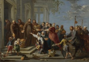 Sint-Antonius van Padua die brood uitdeelt