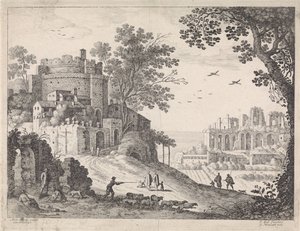 Gebouwen langs een weg door Willem van Nieulandt (II)