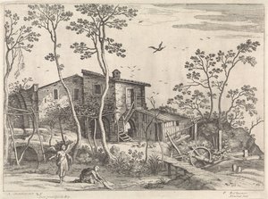 Landschap met Tobias en de engel door Willem van Nieulandt (II)