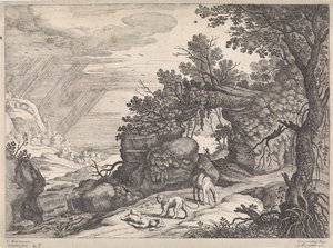 Landschap met een dode godsman, leeuw en ezel