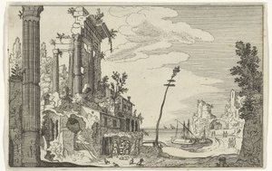 Romeinse ruïnes bij de zee door Willem van Nieulandt (II)