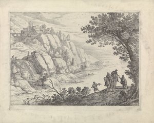 Ruiters en bedelaars in een landschap door Willem van Nieulandt (II)