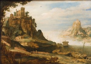 Kustlandschap met de zogenaamde Tempel van Sibylle in Tivoli