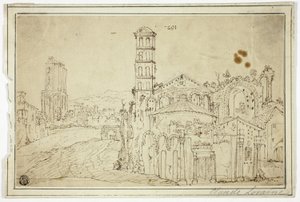 Uitzicht in Rome: Torre della Melisa, ruïnes van vroegchristelijke kerk door Willem van Nieuwlandt II