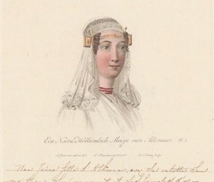 Hoofddracht van een meisje uit Alkmaar, 1816