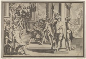 Allegorie van Gerechtigheid Heiligheid van de Wet met een rechtszaalscène waarin een man wordt vergeven..., 1605 door Willem van Swanenburg