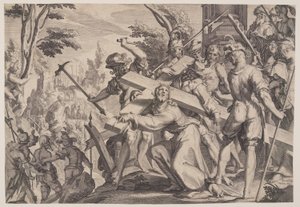 Christus draagt het kruis, plaat 4 uit Tronen van gerechtigheid (Thronus Iustitiae) door Willem van Swanenburgh