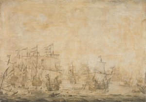 Slag tussen de Nederlandse en Zweedse vloten, in de Sont, 8 november 1658 door Willem van de Velde (I) (attributed to)