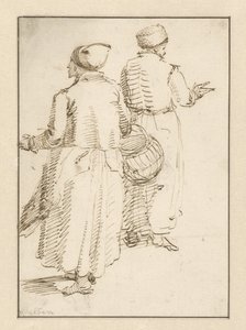Man en vrouw in boerenkleding, op de rug gezien door Willem van de Velde (I)