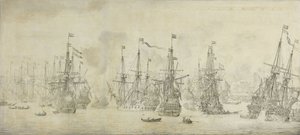 De mislukte aanval van de Engelsen op de terugkerende vloot in de haven van Bergen, Noorwegen, 12 augustus 1665: een episode uit de Tweede Engels-Nederlandse Oorlog door Willem van de Velde (I)