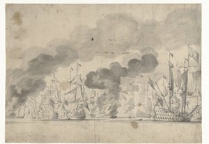 Zeeslag bij Lowestoft op 13 juni 1665 door Willem van de Velde (I)