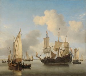 Schepen voor anker aan de kust door Willem van de Velde (II)