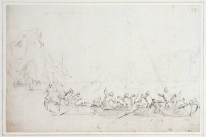 Een gevecht in boten tussen Nederlandse of Engelse en Barbarijse piraten, ca. 1675 door Willem van de Velde the Younger