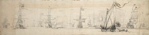 Een staatsjacht onder zeil en schepen voor anker, c.1665 door Willem van de Velde the Younger