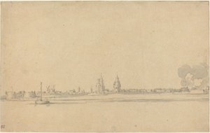 Uitzicht op een Nederlandse Stad (Delft?) door Willem van de Velde the Younger