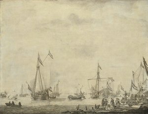 Koninklijk jacht en staatsiejacht varen uit Moerdijk met Karel II