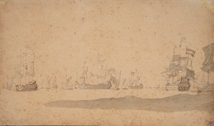 De Nederlandse vloot ligt waarschijnlijk stil in mei 1672, ca. 1672 door Willem van de the Elder Velde