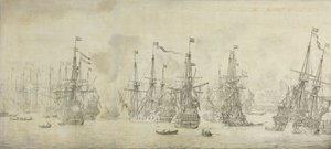 De mislukte aanval van de Engelsen op de terugvloot in de haven van Bergen door Willem van de the Elder Velde